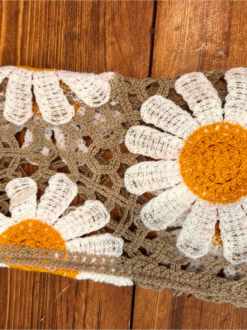 Rebellion Crochet Daisy Long-Sleeve Top in Brown, White & Gold - Picture 4 of 4